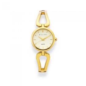 Elite+Ladies+Gold+Tone+Semi+Bangle++Watch