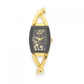 elite-Ladies-Gold-Tone-Black-Pattern-Dial-Bangle-Watch on sale