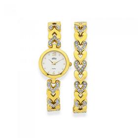 Elite+Ladies+Gold+Tone+Watch+%26amp%3B+Bracelet+Set