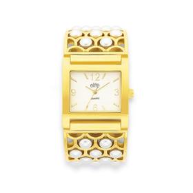 elite+Ladies+Gold+Tone+Glass+Pearl+Bangle+Watch