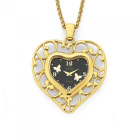 Elite-Ladies-Gold-Tone-Heart-Butterfly-Pendant-Watch on sale