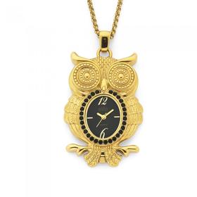 Elite+Ladies+Owl+Gold+Tone+Stone+Set+Pendant+Watch