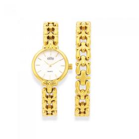 Elite-Gold-Tone-Fluer-Des-Watch-Braclet-Set on sale