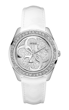 Guess+Ladies+White+Leather+Strap+Watch