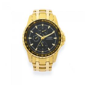 Chisel+Gold+Tone+Multi+Date+Black+Dial+100+Meters+Water+Resistant+Watch