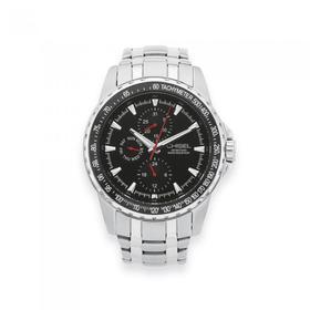 Chisel-Mens-Silver-Tone-Multi-Date-Tachymeter-Black-Dial-100-Meter-Water-Resistant-Watch on sale