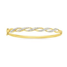 9ct+Gold+Diamond+Twist+Bangle