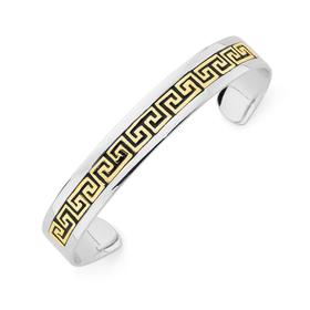 9ct-Gold-Silver-Black-Enamel-Greek-Key-Bangle on sale