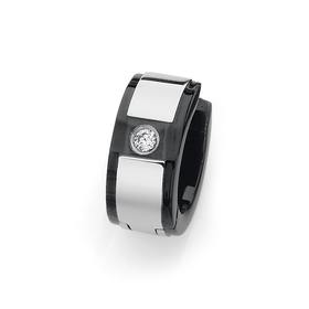 MY-Steel-Black-Cubic-Zirconia-Centre-Huggie on sale