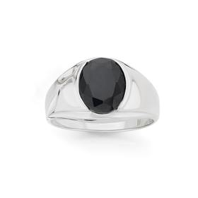 Silver-Oval-Black-CZ-Gents-Ring on sale