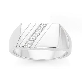 Silver-Rectangle-Cubic-Zirconia-Gents-Ring on sale