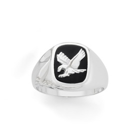 Silver+Onyx+Eagle+Ring