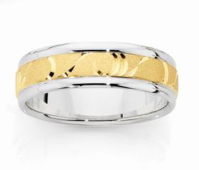 9ct-Gold-Silver-Mens-Wave-Patterned-Ring on sale