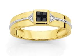 9ct+Two+Tone+Gold+Diamond+%26+Sapphire+Gents+Ring