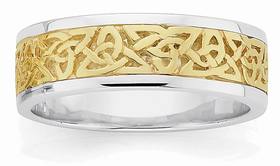 9ct+Gold+%26+Silver+Celtic+Pattern+Mens+Ring