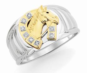 9ct-Gold-Silver-Diamond-Set-Horse-Shoe-Ring on sale