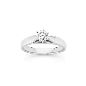 18ct+White+Gold+Diamond+Solitaire+Engagement+Ring