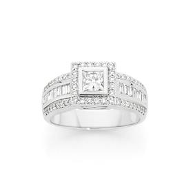 18ct+White+Gold+Princess+Cut+Diamond+Ring