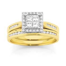 9ct+Gold+Two+Tone+Diamond+Bridal+Ring+Set