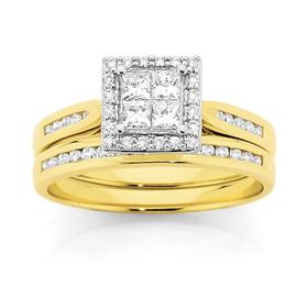 9ct-Gold-Two-Tone-Diamond-Bridal-Ring-Set on sale