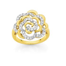 9ct+Gold+Diamond+Flower+Dress+Ring