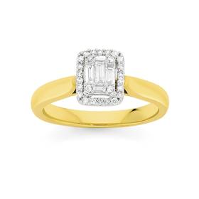 9ct-Gold-Diamond-Emerald-Round-Brilliant-Cut-Diamond-Ring on sale