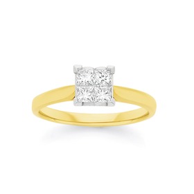 9ct+Gold+Diamond+Invisible+Set+Princess+Cut+Ring