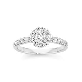 18ct-White-Gold-Diamond-Round-Brilliant-Cut-Frame-Shoulder-Ring on sale