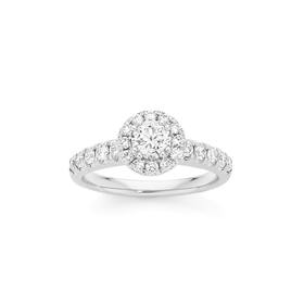 18ct-White-Gold-Diamond-Round-Brilliant-Cut-Halo-Shoulder-Set-Ring on sale