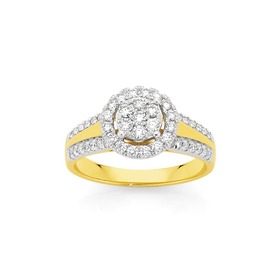 9ct+Two+Tone+Cluster+Diamond+Engagement+Ring