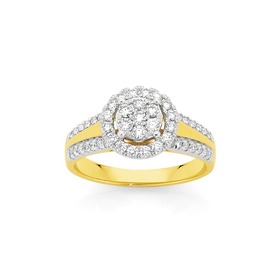 9ct-Two-Tone-Cluster-Diamond-Engagement-Ring on sale