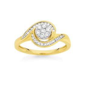 9ct+Gold+Diamond+Cluster+Ring