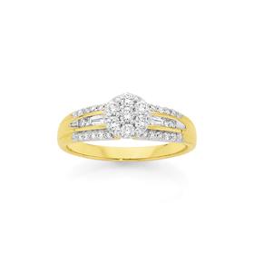 9ct+Gold+Diamond+Cluster+Engagement+Ring