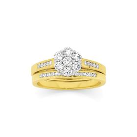 9ct-Gold-Diamond-Cluster-Bridal-Ring-Set on sale