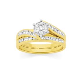 9ct+Gold+Diamond+Cluster+Bridal+Set