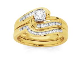 9ct+Gold+Two+Tone+Diamond+Bridal+Ring+Set