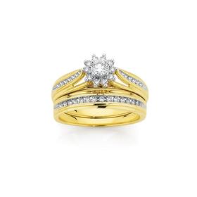 9ct+Gold+Two+Tone+Diamond+Bridal+Ring+Set