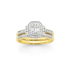 9ct+Two+Tone+Diamond+Bridal+Ring+Set