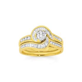 9ct+Two+Tone+Diamond+Bridal+Ring+Set