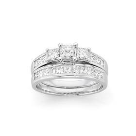 18ct+White+Gold+Diamond+Bridal+Ring+Set