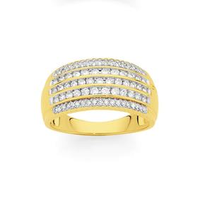 9ct+Gold+Wide+Diamond+Multi+Row+Dress+Ring