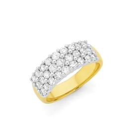 18ct+Gold+Diamond+Round+Brilliant+Cut+Three+Row+Band