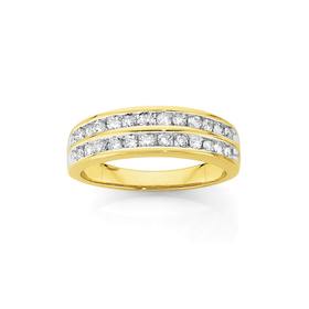 9ct+Gold+Round+Brilliant+Diamond+Double+Row+Anniversary+Ring