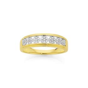 9ct+Gold+Diamond+Cluster+Band