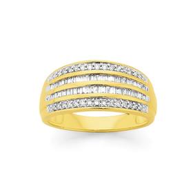 9ct+Gold+Diamond+Round+Brilliant+%26amp%3B+Baguette+Cut+Dress+Ring