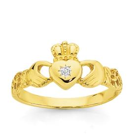 9ct-Gold-Diamond-Claddagh-Ring on sale