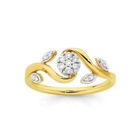 9ct+Gold+Diamond+Flower+%26amp%3B+Leaf+Ring