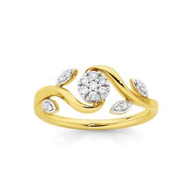 9ct-Gold-Diamond-Flower-Leaf-Ring on sale