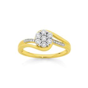 9ct+Gold+Diamond+Flower+Cluster+Dress+Ring