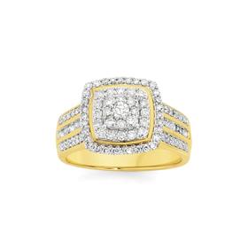 9ct+Gold+Diamond+Cushion+Cluster+Ring